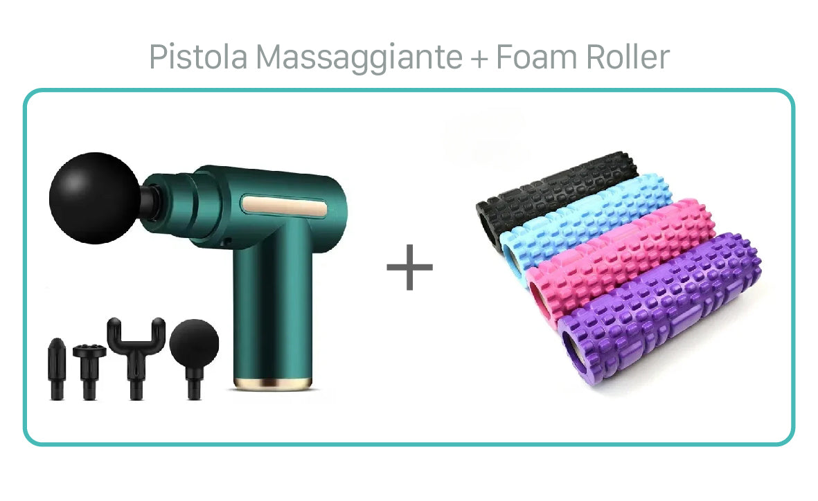 SAA - PISTOLA MASSAGGIO MUSCOLARE + FOAM ROLLER Celeste / Nero - È BELLO CIÒ CHE PIACE